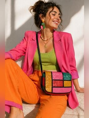 Sharif USA Patchwork Leather Crossbody Vintage Colorblock